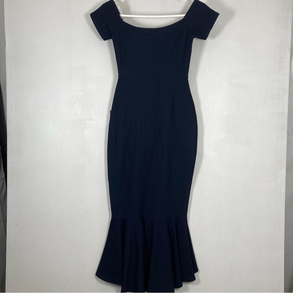 Lulus How Much I Care Off-The-Shoulder Midi Dress Basic Sleeved Blue XS - Picture 2 of 16
